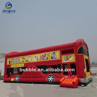 Château gonflable combiné extérieur rouge Jungle Bus avec toboggan