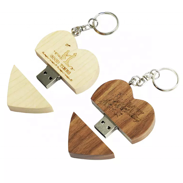 New Free LOGO Heart Shape Wooden USB Flash Drive 4GB-64GB Wedding Gift Customized Real Capacity 3-Year Warranty USB 2.0 Multi