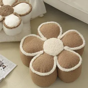 Keluaran Baru Ruang Tamu Kamar Tidur Tumpuan Kaki Bunga Daisy Teddy Velvet Modern dengan Busa EPP Partikel Ottoman Pouf