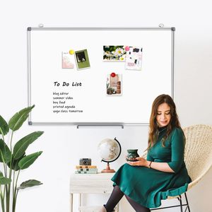 Tableau blanc magnétique double face en aluminium argenté <span class=keywords><strong>pour</strong></span> bureau à domicile, école, à suspendre au mur - Product Image 3