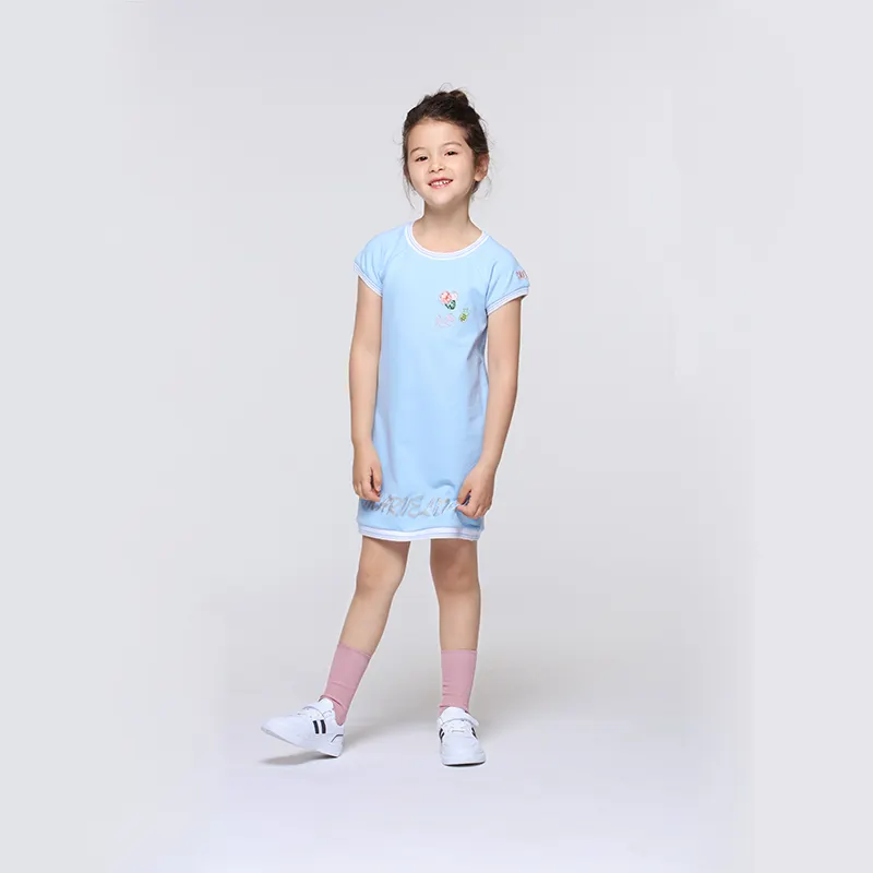 Children Girl Clothing Kids Clothes Flower Embroidery Casual Kids Dress Summer Short Sleeve Sleeveless Floral Straight Girls