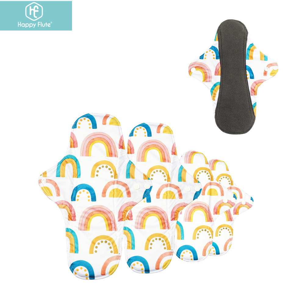 Happyflute, модная Водонепроницаемая гигиеническая прокладка с принтом, моющаяся менструальная прокладка из бамбукового угля, экологически чистая гигиеническая прокладка