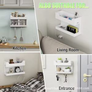 Soporte de pared de doble capa para cargar teléfonos, 25cm x 17cm x 9cm, estante de almacenamiento para iPhone 13 14 con ganchos y almohadillas magnéticas - Product Image 5