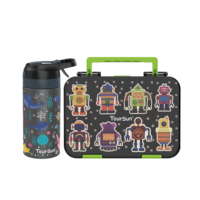 Boîte à lunch bento chauffante à 5 compartiments pour enfants, motif dessin animé, avec gourde, en PP de qualité alimentaire, idéale pour la rentrée scolaire