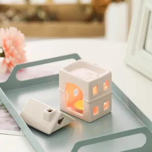 Tùy Chỉnh Gốm Màu Hồng Nhà Shape Tealight Nến Chủ Sáp Melter Oil Burner Cho Tinh Dầu