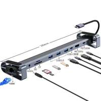 Station d'accueil USB-C multiport 10-en-1 en alliage d'aluminium argenté, adaptateur USB 3.0, lecteur de cartes SD/TF, 4K 30Hz pour ordinateur portable
