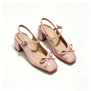 Zapatos de Tacón Medio con Punta Cuadrada, Diseño Slingback, Correa con Lazo y Suela Roja, para Primavera/Verano, Ideales para Oficina y Eventos Formales, para Mujer - Product Image 3