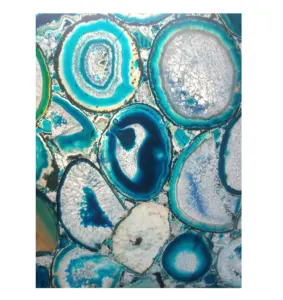 蓝色玛瑙半宝石平板设计光穿过可用的卵石形半宝石平板