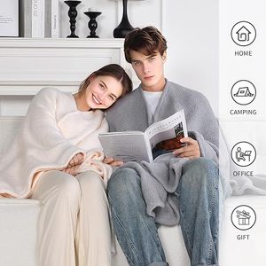 Couverture portable d'usine ultra douce en fil de plume, châle avec poches, couverture moelleuse, couverture TV pour adultes et adolescents - Product Image 4