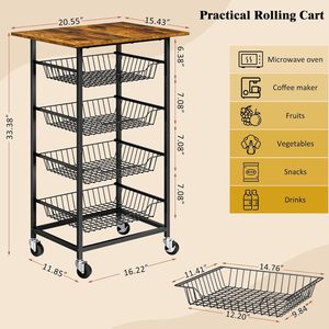 Kitchen Storage Rack Multi Tier Movable Floor <b>Standing</b> Fruit <b>Vegetable</b> Cart With Wheels Carbon Steel Modern Design - Product Image 3