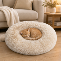 Lit pour chien en forme de donut, moderne, en peluche longue, apaisant, lavable, en fibres douces, écologique, portable, pour grands chiens et chats, vente en gros