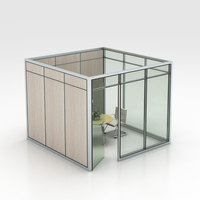 Soundproof Frameless Full Height Glass Partition Wall with Transparent Glass & Wood Office Partition Panel