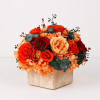 Bunga Mawar Awet Selamanya, Bunga Asli Alami, Hydrangea Oranye, Eucalyptus dalam Vas Travertine Bulat, Persegi, dan Persegi Panjang, Custom