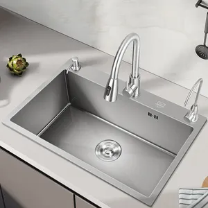 Led Handmade Black Sus 304 Stainless Steel Waterfall Smart Multifunction Kitchen Sink