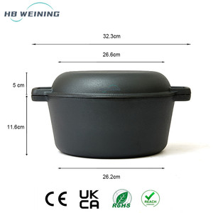 Pentola Olandese 2-in-1 in Ghisa con Coperchio Padella, Pre-Stagionata per Cuocere, Friggere, Arrostire, Grigliare e Cucinare all'Aperto/Campeggio - Product Image 2