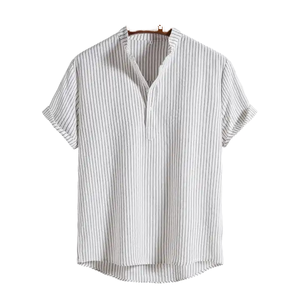 <span class=keywords><strong>Camicia</strong></span> Estiva da <span class=keywords><strong>Uomo</strong></span> a Maniche Corte con Logo Personalizzato, in <span class=keywords><strong>Misto</strong></span> <span class=keywords><strong>Lino</strong></span> e Cotone, Colletto alla Coreana, Stile Streetwear, Taglie Forti, Casual - Product Image 1