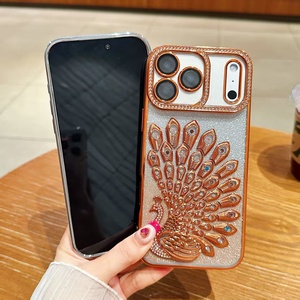 Ốp lưng điện thoại iPhone 16-17 Series mạ điện hình chim công, chống sốc TPU mềm, đính đá giả kim cương, lấp lánh - Product Image 4