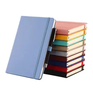 Cuaderno escolar de encuadernación lineal 100 páginas Pu cuero A5 correa de negocios cuaderno diarios planificador diario con portalápices