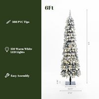 Sapin de Noël floqué pré-éclairé de 1,8 m, sapin d'épinette réaliste et mince avec 250 LED blancs chauds et multicolores et télécommande