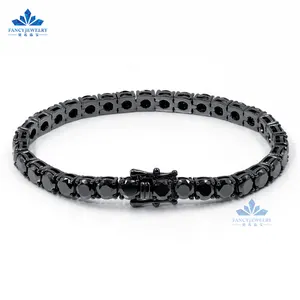 Personalizado 3mm 4mm 5mm 6,5mm negro VVS Moissanite tenis pulsera redondo brillante corte diamante 925 Plata tenis cadena para hombres mujeres