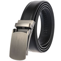 Ceinture en cuir automatique à micro-points gravables, boucle noire mat gunmetal, sangle en cuir de vachette lisse pour costume d'affaires