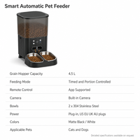 Distributeur automatique intelligent pour animaux de compagnie YAOYUE avec caméra, contrôle des portions programmé par application, 4,5 L, 2 bols en acier inoxydable 304