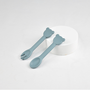 Bulk Purchases Short Handle Silicone Spoon Fork Colorful Food Grade Soft Feeding Baby Training Eating <b>Tool</b> - Product Image 1