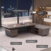 Bureau de direction moderne et minimaliste de luxe, bureau de PDG en bois haut de gamme avec éclairage LED, table de direction élégante et contemporaine