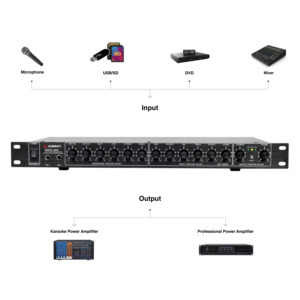 Preamplificador profesional Kimway SK8000 con control de eco, 2 entradas de micrófono, ecualizador de pantalla LED - Product Image 2