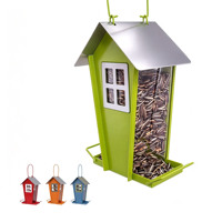 Mangeoire à oiseaux en métal suspendue, résistante aux intempéries, résistante à la rouille, avec panneaux transparents, bol d'alimentation pour oiseaux sauvages de jardin en plein air