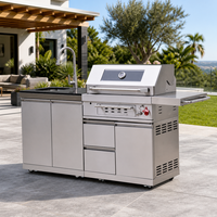 Cuisine extérieure modulaire en acier inoxydable, îlot barbecue au charbon de bois avec évier, armoire de rangement, plan de travail en marbre, grille de barbecue de 8 mm