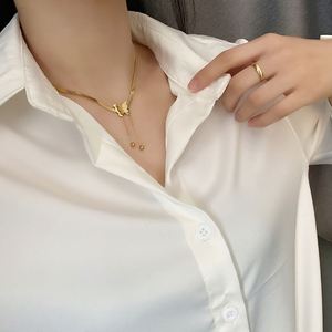 Collar de Cadena de Eslabones de Acero Inoxidable y Titanio con Diamantes Chapados en Oro de Moda, con Mariposa, para Bodas y Fiestas, Regalo Perfecto - Product Image 5