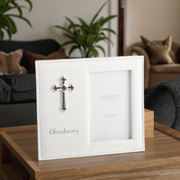 Cadre photo unisexe Amore pour baptême 4\" X 6\" Beau cadre photo élégant en cuir PU blanc Funia