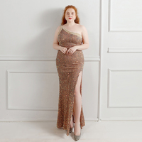 18588 #2021 nouvelle mode femmes Sexy décolleté en V profond sans manches une épaule Sequ grosse dame robe grande taille robe Super taille