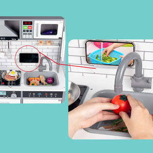 Jouets pour enfants 2023 Nouveau design Grande <span class=keywords><strong>cuisine</strong></span> <span class=keywords><strong>en</strong></span> <span class=keywords><strong>bois</strong></span> électronique blanche pour filles Enfants avec lumières et sons - Product Image 4