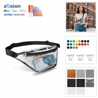 Sac banane PVC transparent personnalisé en gros, étanche avec fermeture éclair, unisexe, pour sport, sac de poitrine/banane, avec logo imprimé