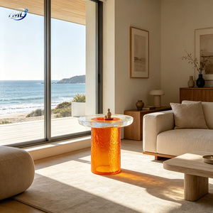 Mesa Auxiliar Apilable de Resina Transparente con Textura, Diseño Posmoderno, Mueble Decorativo para Sala de Estar, Estilo Bloques de Color Naranja - Product Image 5