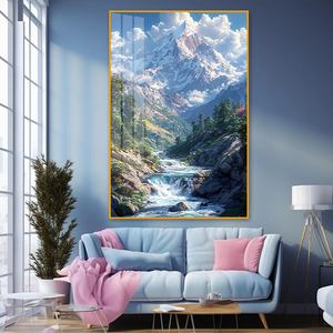 ภาพศิลปะติดผนังลายภูเขาหิมะและลำธารคริสตัลพอร์ซเลน - ภาพวาดทิวทัศน์ขนาด 40x60 ซม. สำหรับตกแต่งห้องนั่งเล่น - Product Image 1