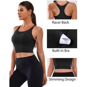 FOXA Débardeur de sport pour femme avec soutien-gorge intégré, coussinets amovibles, dos nageur, coupe courte, respirant, en Spandex et Polyester - Product Image 4