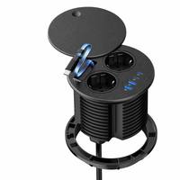 Prise de bureau encastrable EU Schuko 7-en-1 avec USB-C 35W, 2 ports USB-A, câble rétractable 100mm, concentrateur d'alimentation pour mobilier de bureau et d'hôtel OEM