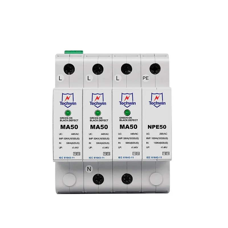 Techwin small size SPD type 1+2/ Class B+C protection gap technology lightning surge protector