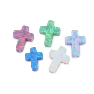 2024 Classic shape cross jewelry synthetic loose gems colorful 7.5x10-9x12 double flat cut cross opal pendant charms