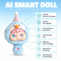 Peluche interactive parlante IA ChatGPT, jouet d'apprentissage pour enfants en 66 langues, compagnon éducatif, 6 styles d'animaux, yeux LED, porte-clés, cadeau