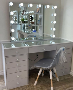 Coiffeuse moderne avec miroir Coiffeuse avec lumières Stock US! Meubles de chambre à coucher Coiffeuses de maquillage - Product Image 3