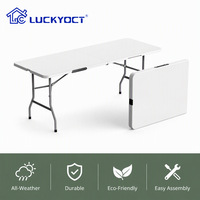 Table pliante d'extérieur moderne en plastique blanc LuckyOCT ZC180 180x74cm 6ft, facile à transporter, imperméable, légère, empilable, durable