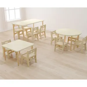 Wood Natural Toddler Daycare Stackable Plastic Child School Preschool Nursery Kindergarten Wooden Chair And Table Set For Kid