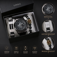 Coffret Cadeau Homme Style Affaires : Montre à Bracelet Acier et Ensemble de Trois Bracelets – Idéal Fête des Pères, Noël, Saint-Valentin