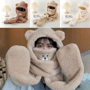 Bonnet d'été tout-en-un en peluche chaud et tendance pour adultes, motif ours mignon, avec écharpe, masque et gants en velours moelleux, idéal pour l'extérieur et la protection contre le froid pour hommes - Product Image 3