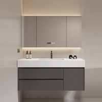 Meuble de salle de bain moderne de style industriel en MDF avec miroir Comptoir en marbre avec miroir LED de vanité de luxe