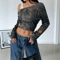 T-shirt Femme à Prix Bas, Hauts pour Femmes, T-shirts pour Dames, Top Vintage Esthétique à Manches Longues Effet Deux Pièces pour Tenue Décontractée